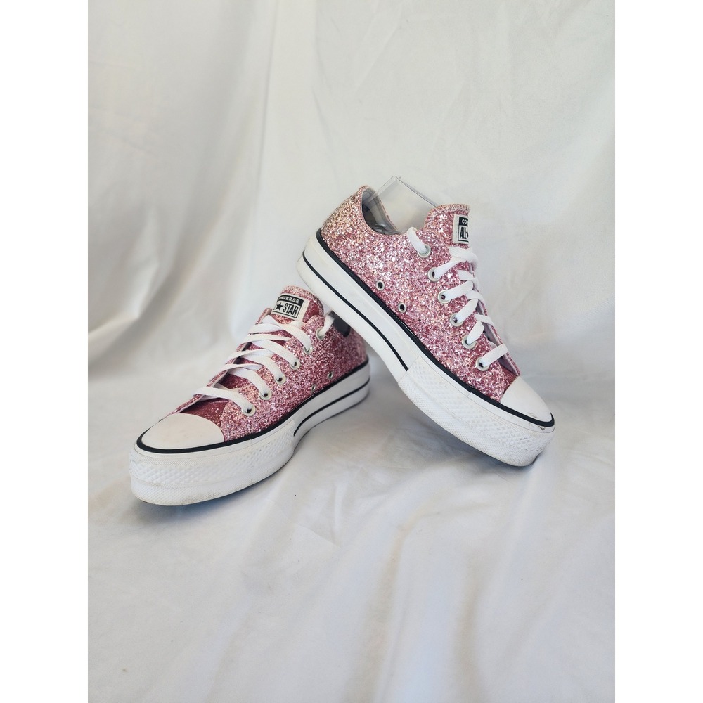 Converse Chuck Taylor All Star Lift Platform Pink Glitter Sequins Sneakers 8 Low